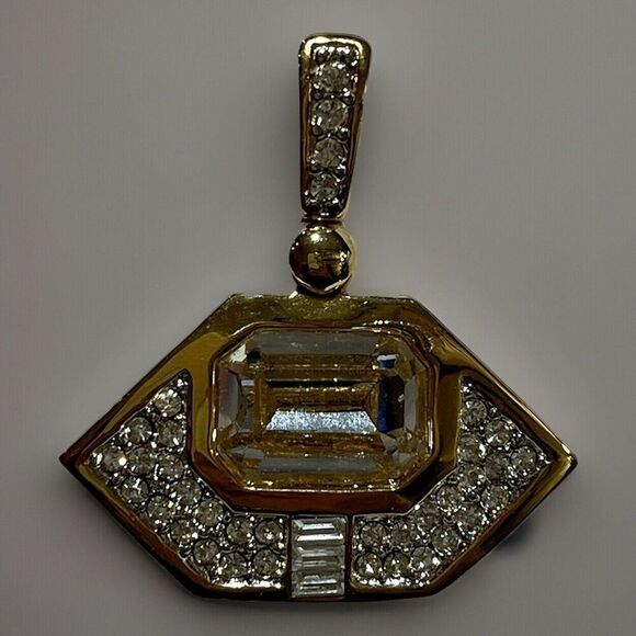 Carolee Goldtone Cubic Zirconia Pendant Slide Glam Mob Wife - Picture 4 of 8